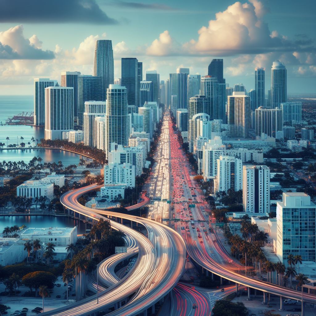 Miami Traffic Skyline view from accountant office